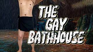 A skinny Asian guy flashed outdoors before bathhouse group action.