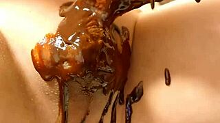 Japanese gay guys cooking chocolate banana in a fun way