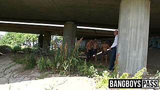 Three Hot Twinks Action Outdoors Joined By Older Gay Guy