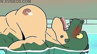 furry gay animation with intriguing twists in a neutral setting.