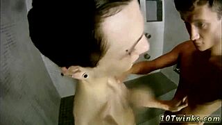 gay boyfriends have their first bareback sex in the bathroom