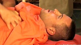 Careful massage of the genital area in gay session