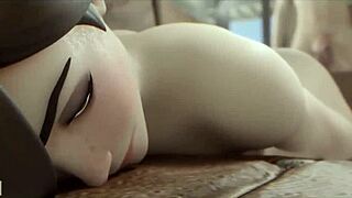 Tracer fucks the guy hard with blowjob and handjob in hentai