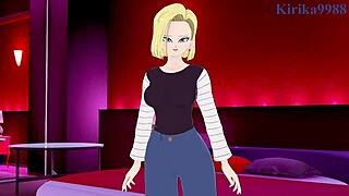 Teen android 18 casually rides videl in hentai