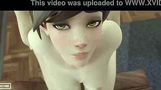 Tracer fucks the guy hard with blowjob and handjob in hentai