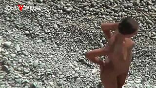 Beach voyeur whispers, Hot babe naked with buttplug in tight ass!