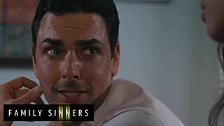 Family Sinners - Sexy Brunette Tricks Step Dad Into Sucking Session