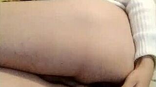 Hungry for action while you're sleepy, teen shemale plays with dildo