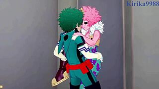 Mina Ashido and Momo Yaoyorozu, are you ready for Izuku Midoriya's intense creampie?