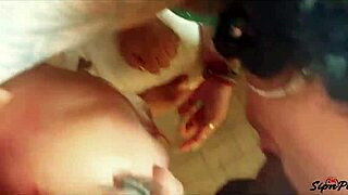 hawk tuah girl spits on that thang in a double blowjob with indian and ebony guys.