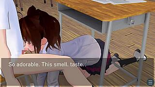 Karin's intense desk oral in school blazer