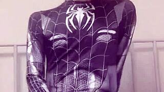 sexy gay teen strokes solo with wild spiderman moves