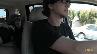 A beautiful young brunette with natural tits enjoys double penetration on the couch, including anal and ass licking.