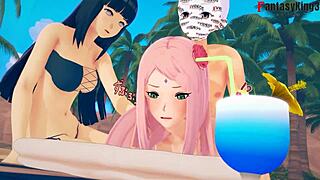 ナルトでサクラとヒナタの激しい3P