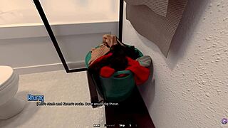 Husband spies on wife’s bathroom sneak in hentai 3D