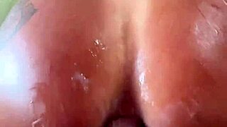 Long-legged Brazilian beauty in bodysuit takes hard ass fucking. Swallows cum after intense anal action!