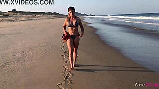 blonde girl bent over on beach for doggystyle sex