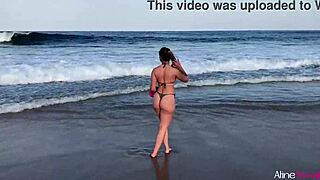 blonde girl bent over on beach for doggystyle sex