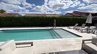 busty blonde katalina kylie bent over in doggystyle outside the pool by j mac, deepthroat included