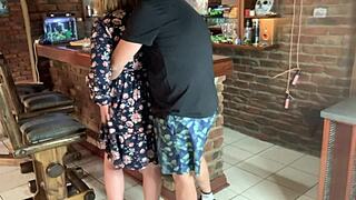 hot milf gets upskirt fucked by neighbors, licking and orgasms