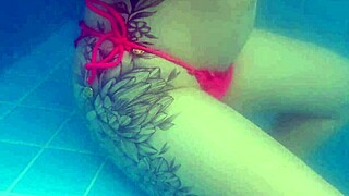 Petite 18+ girl fucks in the pool with tight shaved pussy