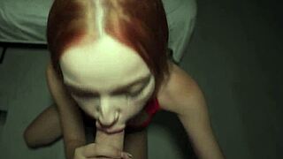 Redhead petite does deepthroat ball licking homemade pov