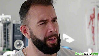 Petite blonde teen prepares client for nuru massage and intense sex with Anna Claire Clouds