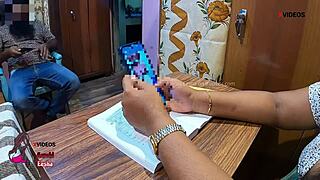 Indian student bangs horny milf teacher on classroom table with fierce facefucking!