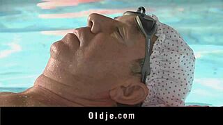 Sweet Redhead Teen Sucking Old Cock by the Pool