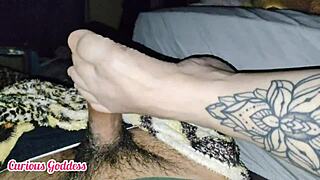 Curious Goddess Sleeps At Friend's House, Wife Sees Monster Cock And Gives Bold Footjob With Fucking