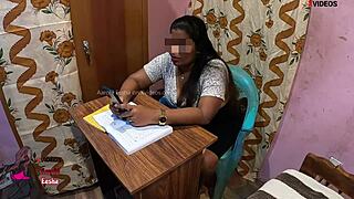 Indian student bangs horny milf teacher on classroom table with fierce facefucking!