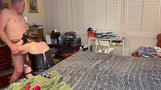 Granny Peggy Sue tries pegging for the first time and gets a mouthful of cum.