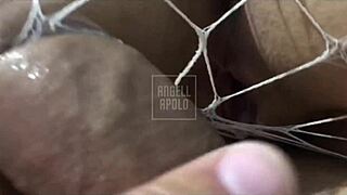 The naughty young girl with small waist and natural tits gets cumshot while sitting