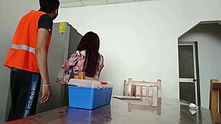 Why’s this housewife flashing her vagina on the table to the maintenance man?