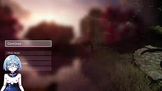 Horny blonde seduced by fat old man in anime gameplay