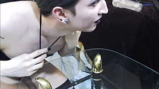 Sexy Emo Tranny Licks Her Own Cum In Homemade Solo!