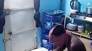 Ebony Amateur Bent Over in Kitchen Doggy Style Fucking