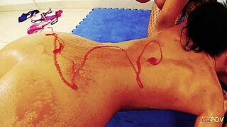 damn! fake tits lesbians slurp syrup and dive into each other wild!