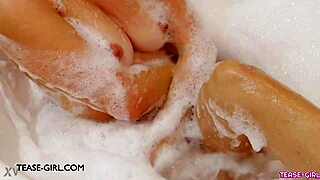 I interview the delightful young brunette model in the bath