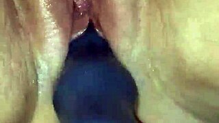 ridged dildo insertion with wet play