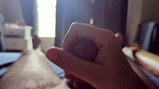 Masturbating Big Cock Close Up In Bedroom With Sun Rays Shining Through Window