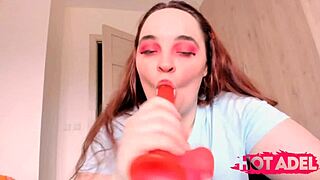 Watch this chubby teen 18+ suck dildo in POV.