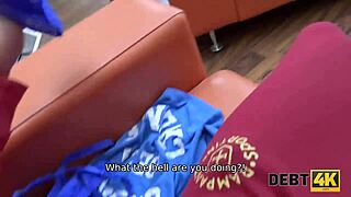 hey, this sweet student from debt4k has no job, so she's paying rent with sex, bent over doggystyle blowjob pov