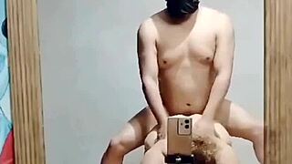 We fuck my hot latina wife in front of the mirror at home