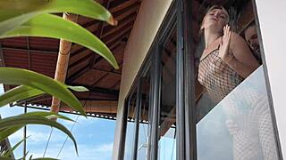 I Recorded a Cute Blonde Babe in Fishnets Getting Bent Over for Rough Quickie Sex