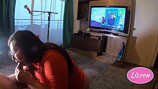 Sucking her pussy while she plays and wins at Fortnite