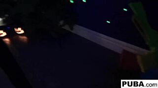 Two hot blondes are sharing a halloween scare with intense fucking