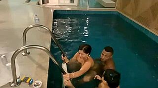 Brazilian Orgy in Pool with Big Cock Pounding Wet Pussy Hard