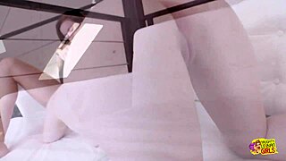 Naughty lesbian sensually flirts then shows brunette beautiful pussy eating with tight tits