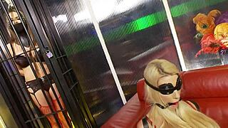 Blindfolded Babes Bound In BDSM Cage